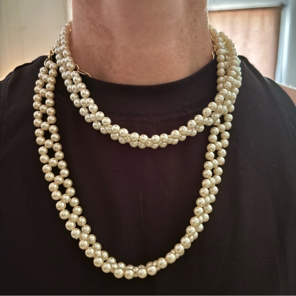 Long Wrap Double Pearl(faux) necklace formal classic old money statement
